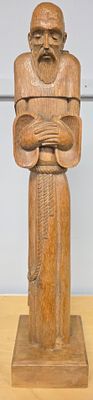 St. Francis Religious Folk Art Carved Statue from the Southwest US Region. Carved Oak Wood 