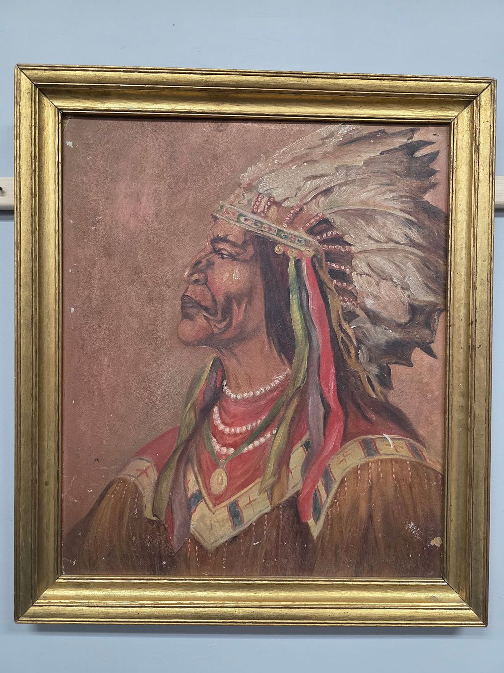 Lot 10: Native American Chief Painting on Board