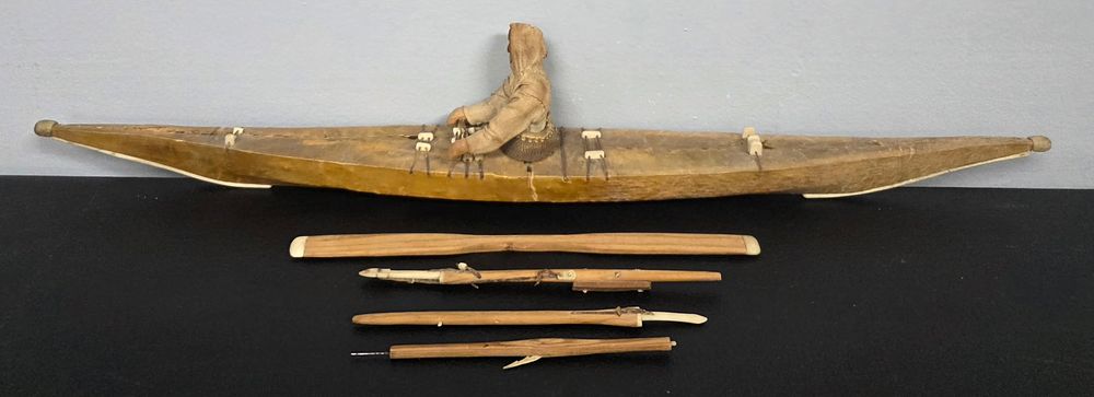 Lot 15: 19th Century Carved Inuit Kayak Hunter