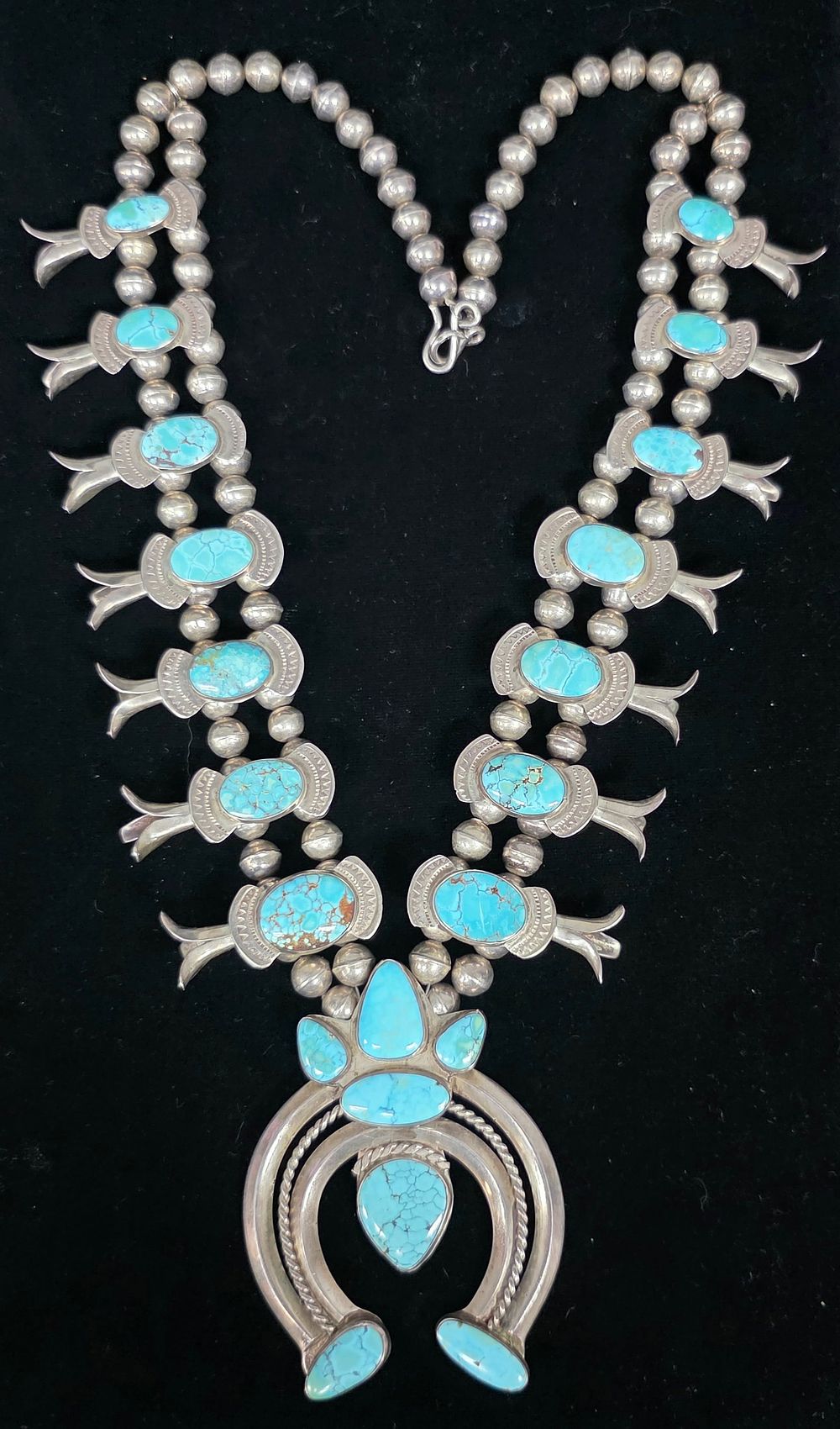 Lot 23: Early Navajo Turquosie Squashblossom Necklace