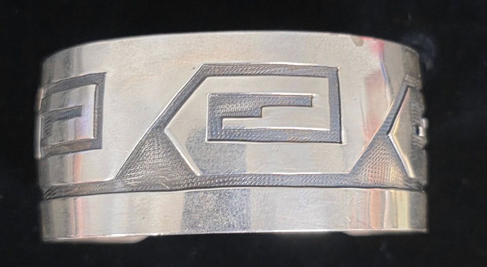 Lot 31: Sterling Silver Signed WA Hopi Decorated Bracelet