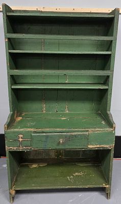 1850s Fine Green Painted Peweter Cupboard. 1850s Fine, Green Painted Primitive Pewter Cupboard 