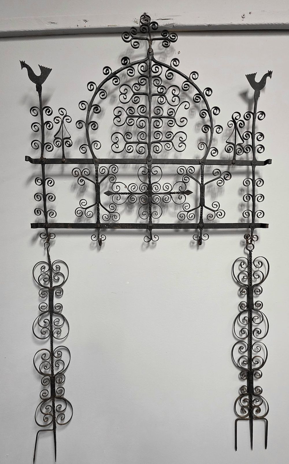 Lot 71: Hand Forged Wrought Iron Folk Art Hanging Rack