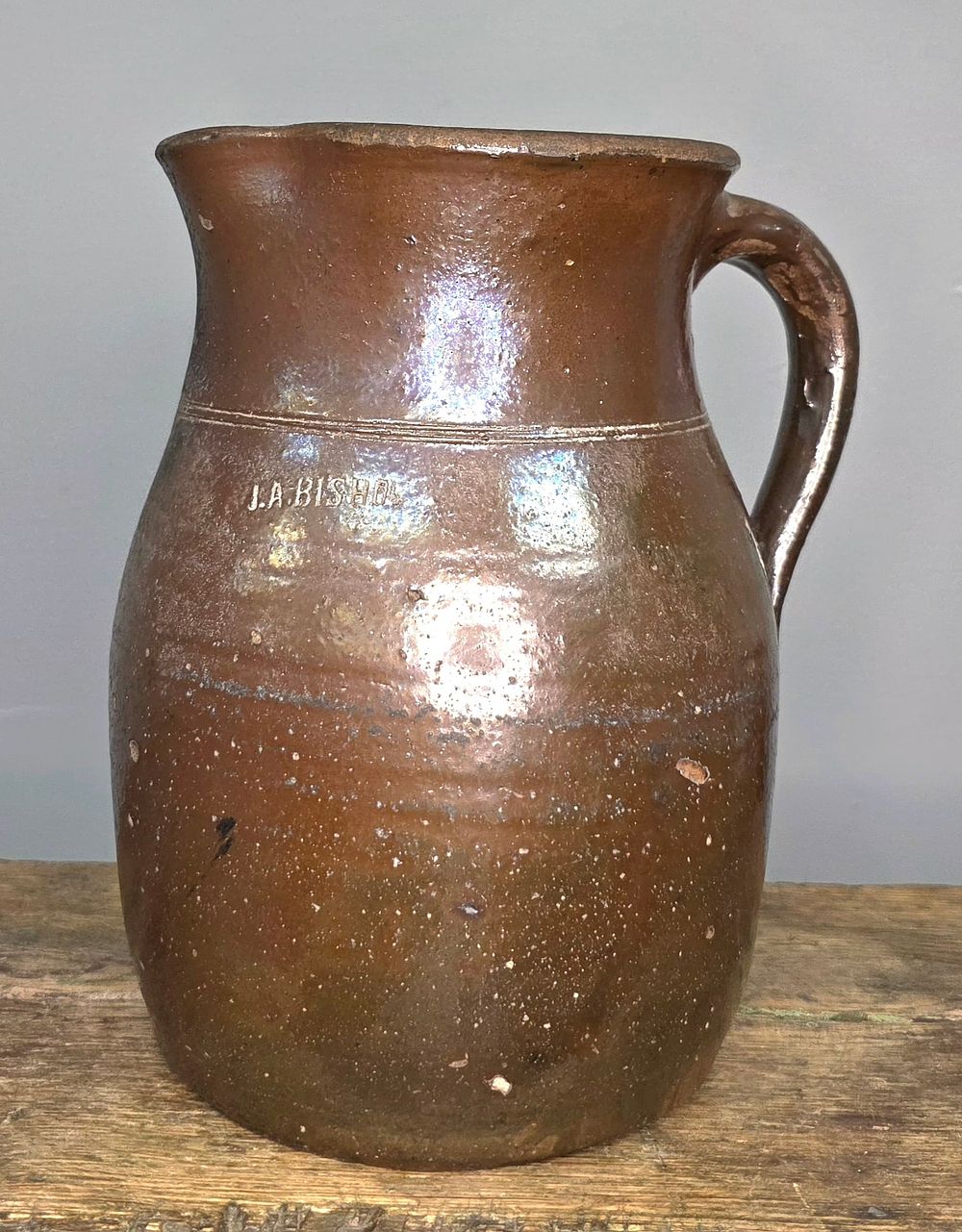Lot 77: Signed JA Bishop Jugtown Georgia 1gal Pitcher