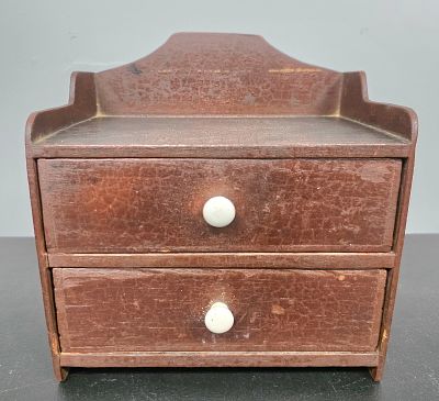 1850-60s Miniature 2 Drawer Chest in original Spanish red paint, and is in very good condition. 