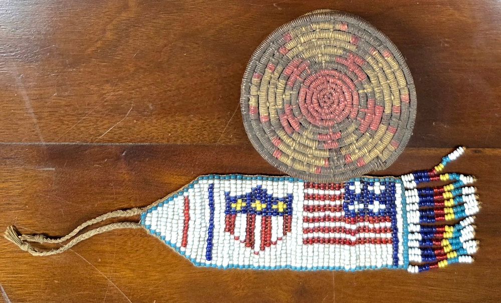 Lot 9C: 1890 Native American Watch Fob & Small Lidded Box Lot