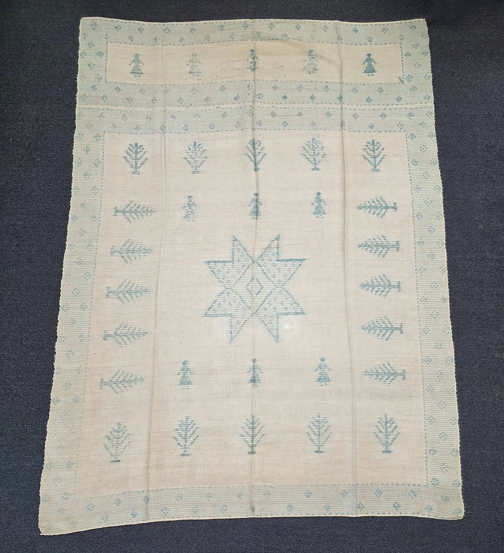 Lot 41U: 20th Century Pinetree & Blazing Star Homespun Blanket/Coverlet