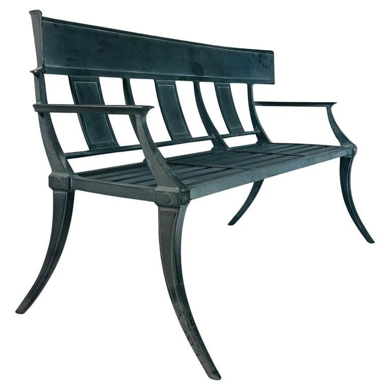 Vintage Cast Aluminum Klismos Bench. Cast aluminum 3 seater bench.
The bench has a beautiful 