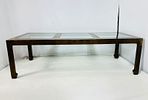 Chinoiserie Extendable Dining Table in Solid Mahogany With Ming Legs & Burlwood Veneer. Vintage Image - 1