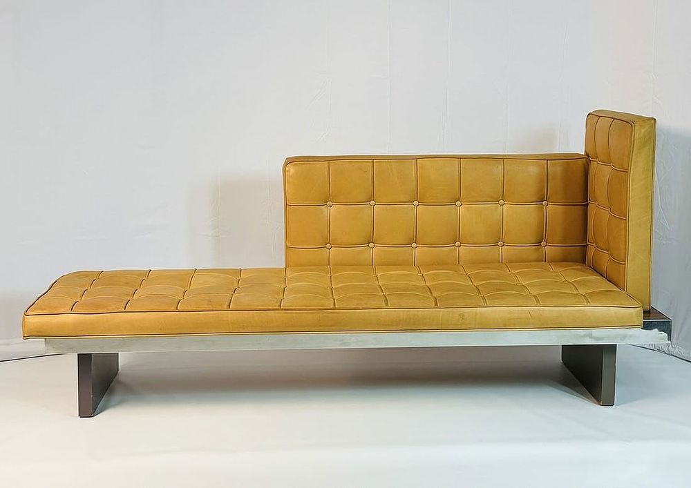Philippe Starck Custom Tufted Leather & Chrome Bench for SLS Hotel, Los Angeles. A large, custom 