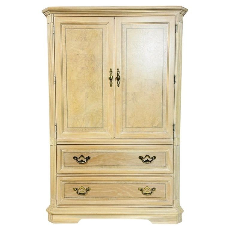 Pickled White Oak Wood Highboy Dresser with 3 Drawers & a Shelf. Vintage highboy dresser with 3 