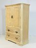 Pickled White Oak Wood Highboy Dresser with 3 Drawers & a Shelf. Vintage highboy dresser with 3 Image - 4