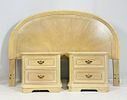 Pickled White Oak Wood Nightstands & King Size Headboard. Pair of Vintage nightstands together Image - 1