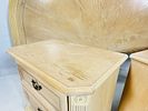 Pickled White Oak Wood Nightstands & King Size Headboard. Pair of Vintage nightstands together Image - 8