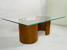 Vintage Coffee Table in the style of Vladimir Kagan. Mid-Century modern wood and glass coffee Image - 1