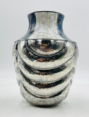 Stunning Los Castillo Mexican Vase w/ Lapis, Malachite & MOP Inlay. A striking handcrafted vase