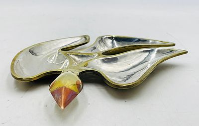 Los Castillo Silver & Brass Modernist Bird Dish, Mexico 1960's. A highly collectible sculptural