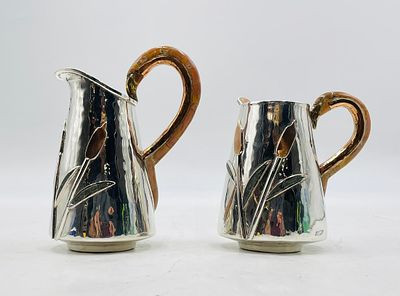 Wolmar Castillo (Los Castillo) Silver Plated Creamer & Sugar Set w/ Flamingo Handles & Ladle, Mexi.
