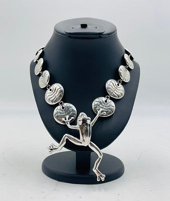 Stunning Sterling Silver "Frog & Lily Pad" Necklace by Emilia Castillo. Stunning necklace