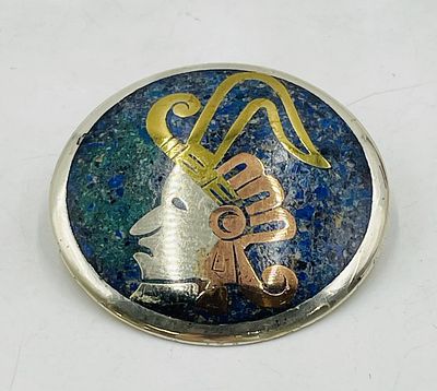 Sterling Silver Pendant by Beto, Taxco – Lapis, Malachite, Brass & Copper. A striking