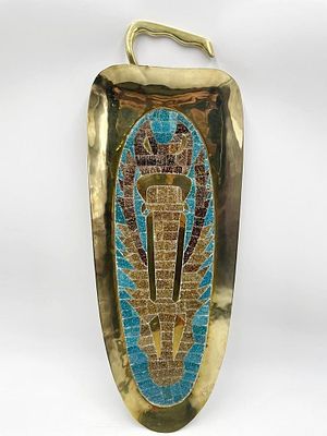 Mid-Century Brass & Mosaic Fruit Tray, attrib. Salvador Terán, Mexico 1950s. A sculptural