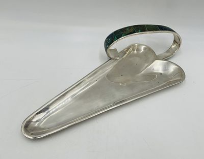 Mexican Modernist Malachite Inlay Tray by Los Castillo, Silver Plate, 1950s. Mid-century Mexican