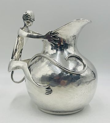 Rare Emilia Castillo Silver-Plated Monkey Pitcher, Signed Mexico. Whimsical and sculptural