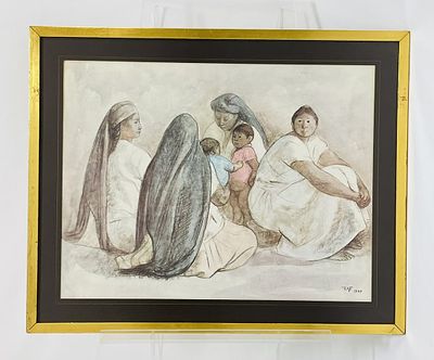 Francisco Zúñiga Signed Lithograph of Indigenous Women and Children, 1967, Framed. Poignant and