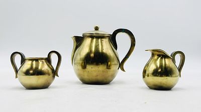 Los Castillo Brass & Malachite Tea Set by Coco Castillo – Pitcher, Creamer & Sugar. Elegant