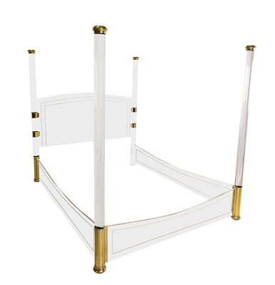 Lucite & Brass Four Poster Queen Size Bed after Charles Hollis Jones. Stunning Lucite and Brass 