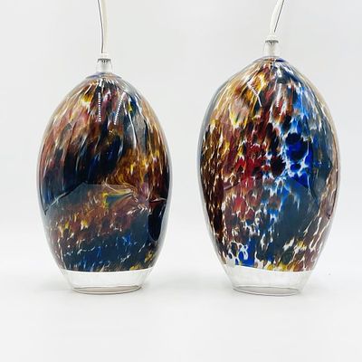 Pair of Murano Glass Style Pendant Lights, Signed & Dated. Beautiful pair of Murano glass style 