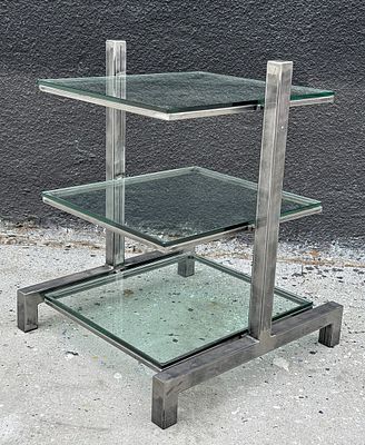Industrial Style Table/Magazine Holder or Display With Three Glass Shelves. Industrial style 
