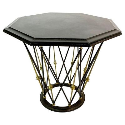 French Center Table in Brass & Wrought Iron with Octagonal Slate Top. Stunningly beautiful 