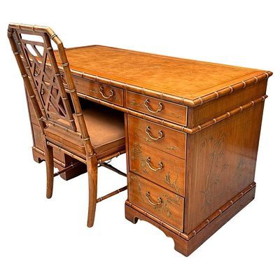 Chinoiserie Style Desk & Chair by Drexel Heritage, USA 1960's. Chinoiserie Style Desk &amp; 