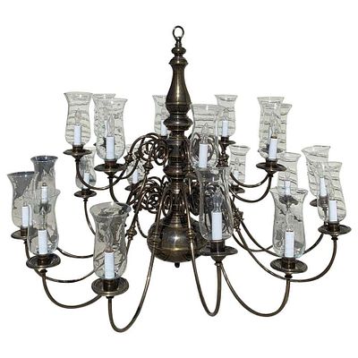Extra Large Chandelier in Brass & Glass by Feldman Lighting. Beautiful chandelier with 21 arms 