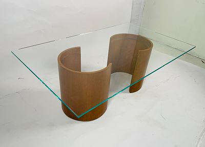 Vintage Coffee Table in the style of Vladimir Kagan. Mid-Century modern wood and glass coffee 
