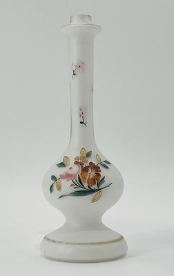 White Frosted Glass Floral Gold Rim Stem Flower Bud Vase, Western Germany. Vintage frosted glass 