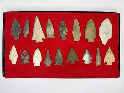 Frame of Fine Flint Artifacts. Assortment of flint and chert projectile points in a variety of 