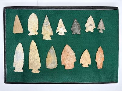 Nice Frame of High Quality Arrowheads. A selection of projectile points highlighted by Rice 