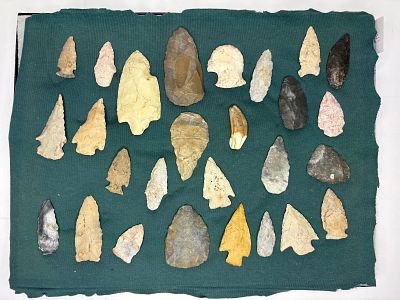 Variety Frame of Miscellaneous Arrowheads. Stone projectile points and arrowheads crafted from a 