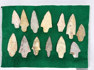 Frame of Adena/Dickson Points. Thirteen Adena and Dickson points made from Burlington and 