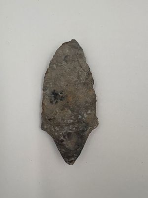Adena - 3 1/2in. Lanceolate bifacial stone point made from gray-brown Boone chert, measuring 3 