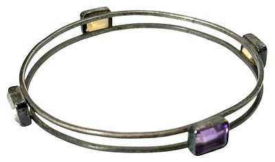 צמיד כסף משובץ אבני חן. 15.84 גרם 
80 מ"מ