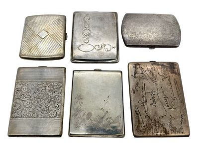 לוט 6 קופסאות סיגריות עשויות כסף 800. מדינות שונות. משקל כולל: 694 גרם