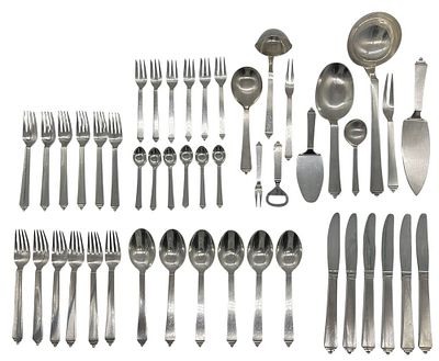 Georg Jensen - סט סכו"ם כסף סטרלינג 925 מודל פירמידה Pyramid. הסט כולל: 
6 כפות 
6 כפיות 
6 