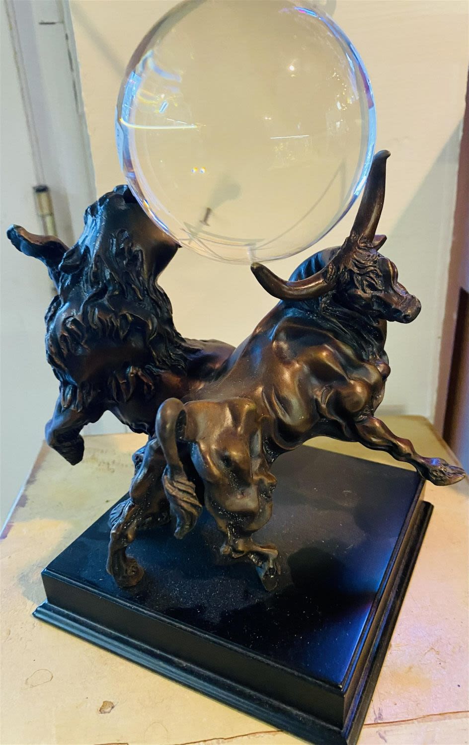 Lot 485: Franklin Mint bronze bull bear statue