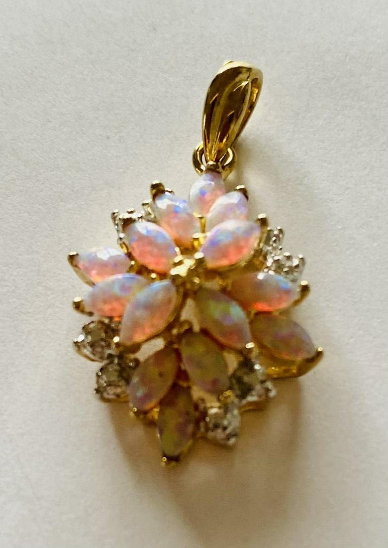 Lot 412: Opal vermeil fancy pendant