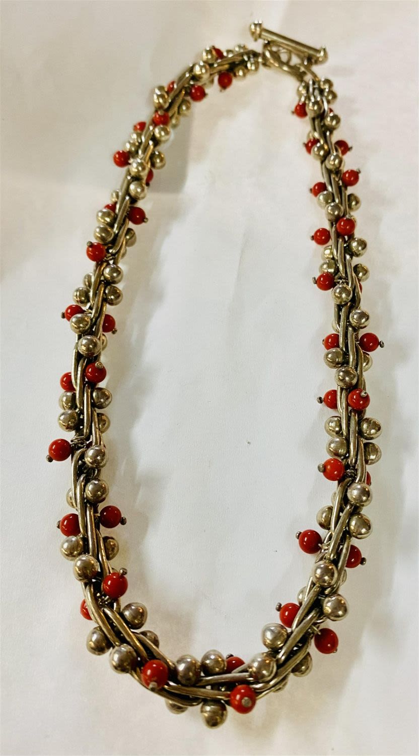 Lot 468: Coral sterling sphere necklace Mexican design