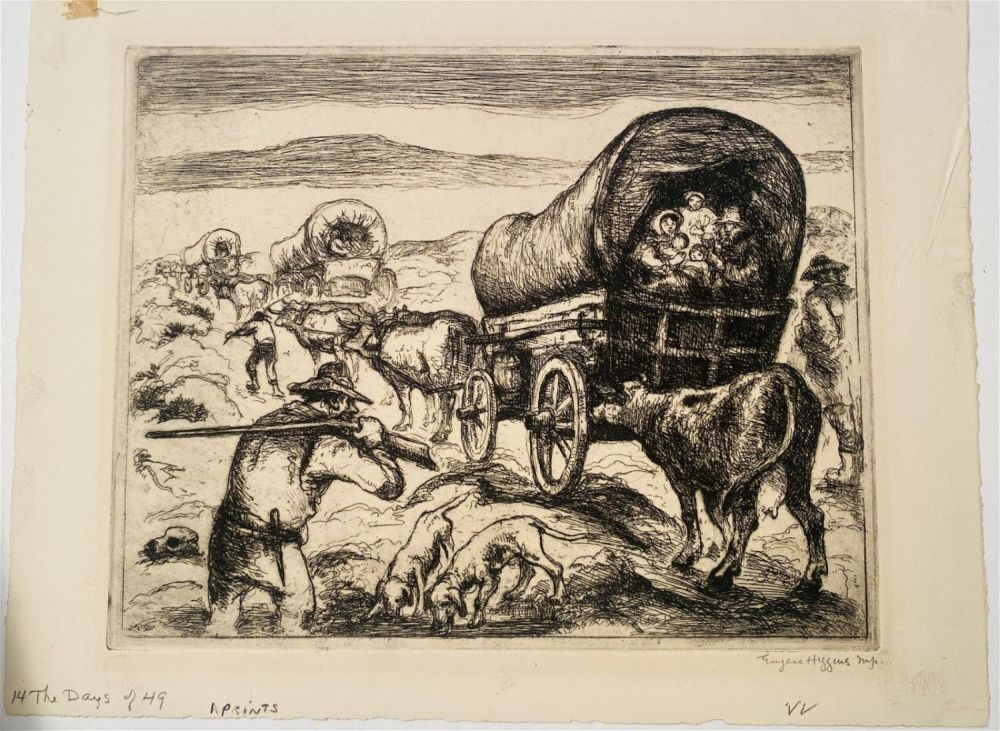 Lot 435: Etching by Eugene Higgins- "The days of 49"