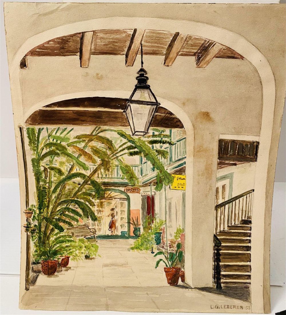 Lot 169: Watercolor of city archway signed